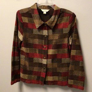 Christopher & Banks Vintage Brown Tan, Red & Cream Checked/Striped Blazer Jacket